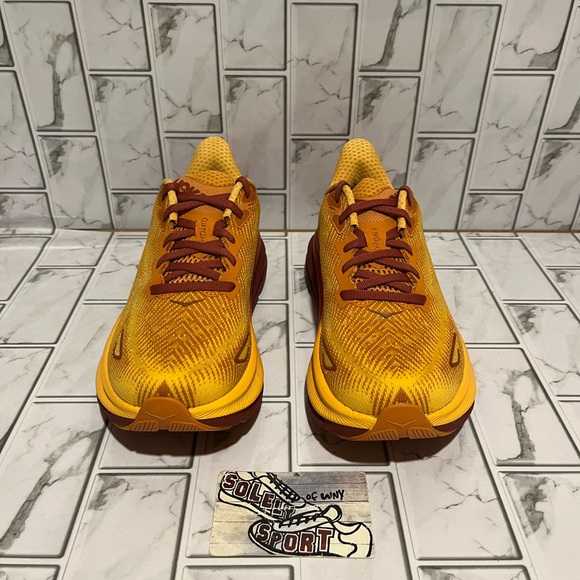 New Hoka One Clifton 9 Red Orange Yellow Running Shoes Sneakers Womens 6 - Picture 6 of 12